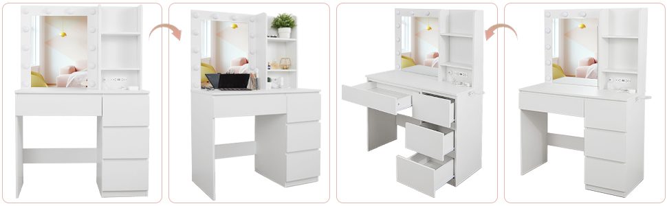 vanity table set with lighted mirror